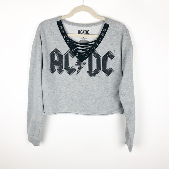 Tops | Acdc Cropped Graphic Sweatshirt | Poshmark